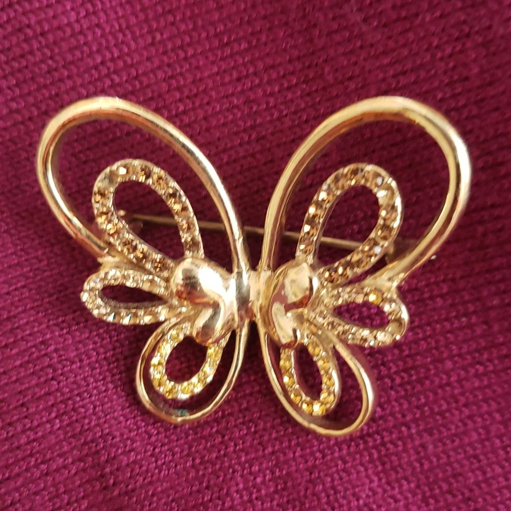 3/$20 Butterfly Pin Goldtone with Clear Crystals